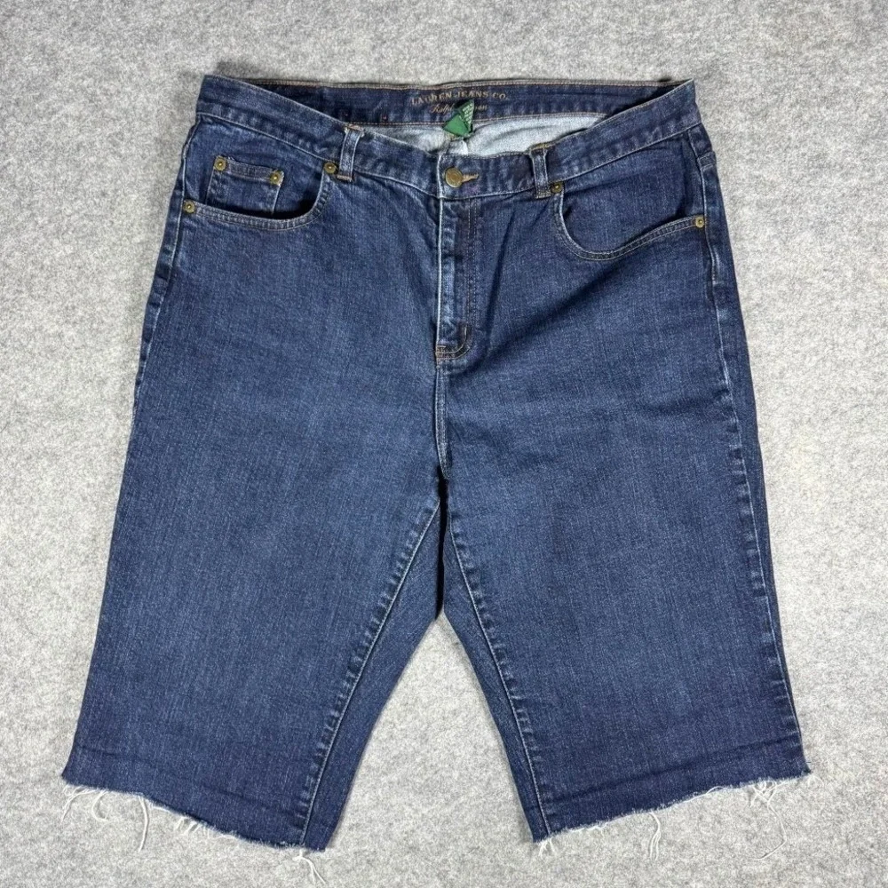 Lauren Ralph Lauren Classic Straight Dark‎ Wash Raw Hem Denim Shorts Mens 36